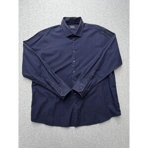 Neiman Marcus Dress Shirt Mens 2XL Blue Check Cotton Button Front Long Sleeve